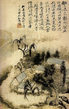 Aldea de Shitao en la niebla de otoño 1690 tinta china antigua Pinturas al óleo